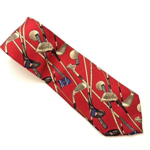 Chaps Ralph Lauren Golf Tie Red 100% Silk - Picture 3 of 5